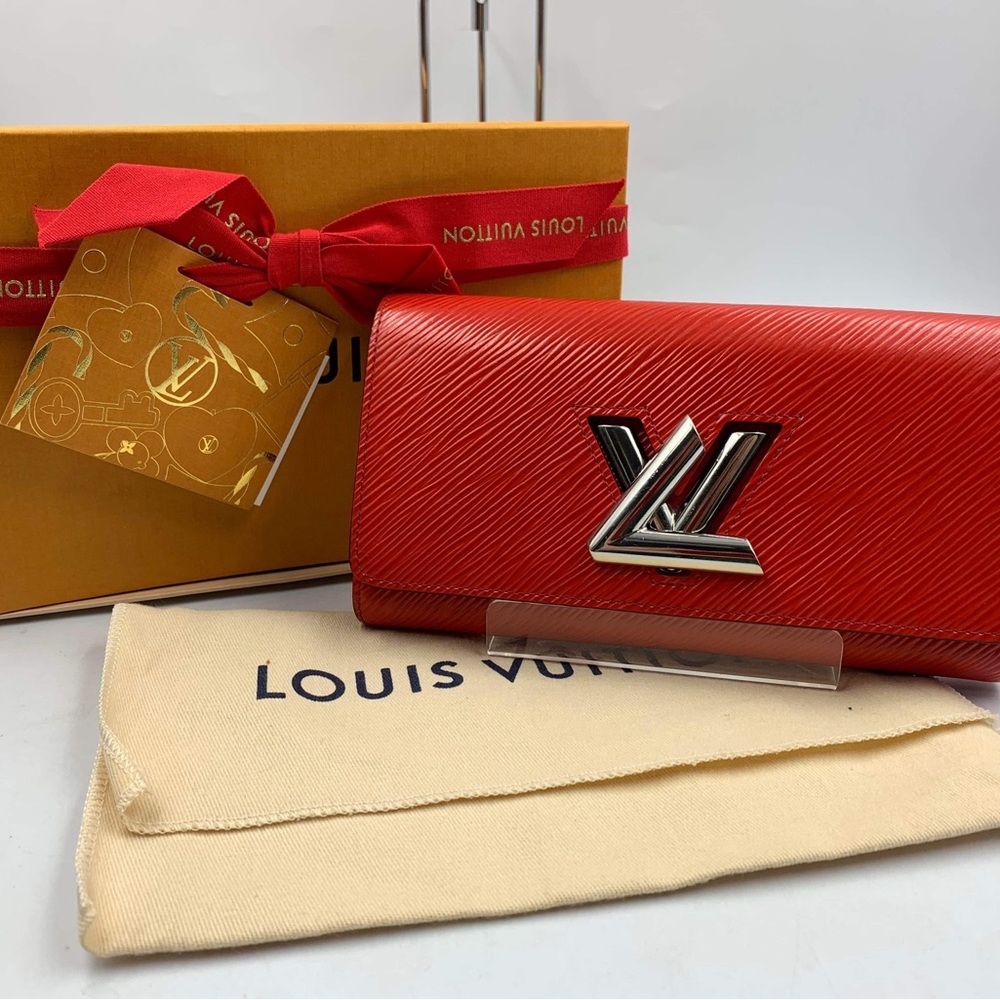 Louis Vuitton Red Epi Leather Wallet with Silver LV Logo